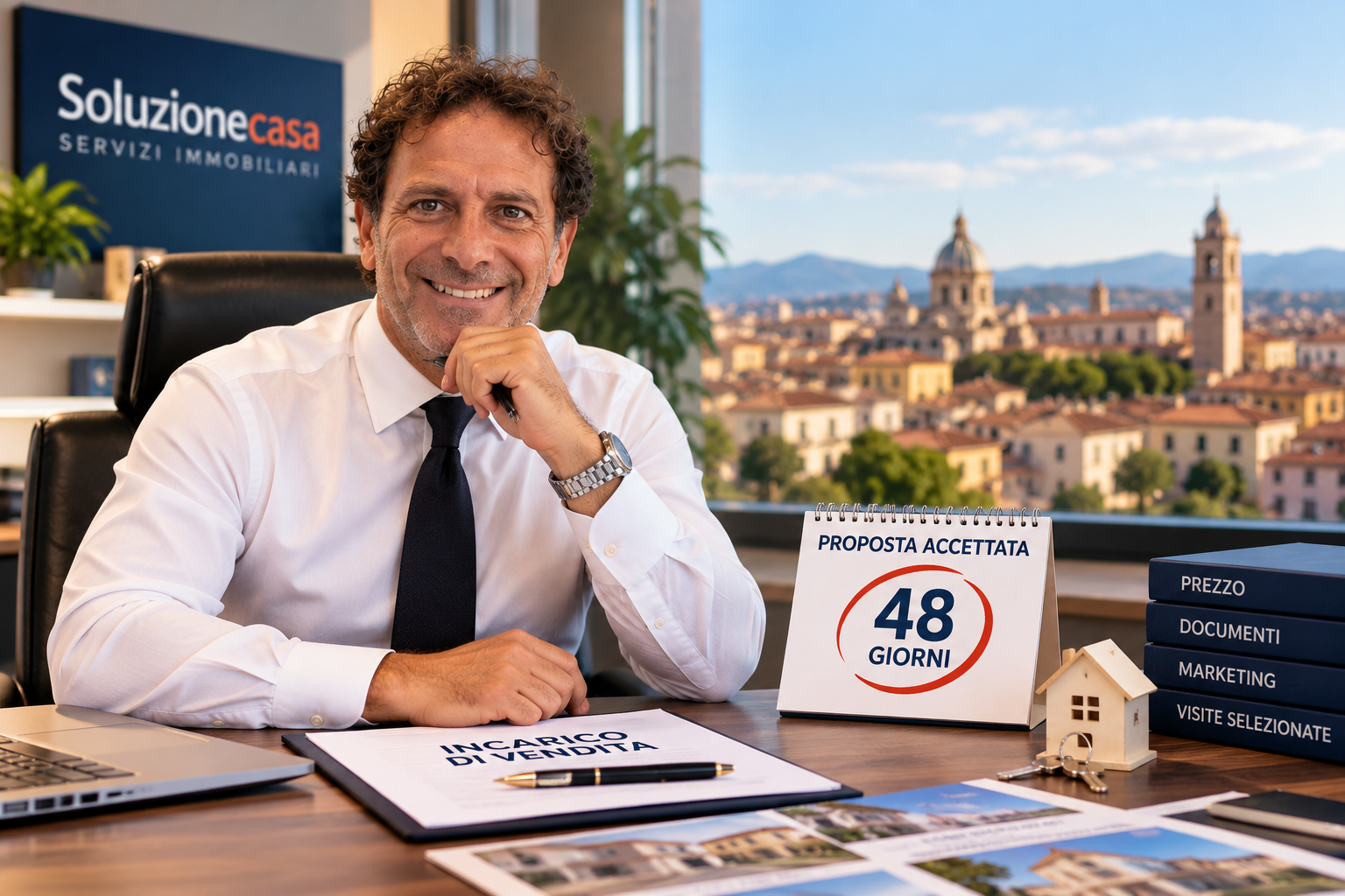 Roberto Padalino, agente immobiliare a Foggia, nel suo ufficio Soluzionecasa: tempo medio di 48 giorni dall'incarico alla proposta accettata